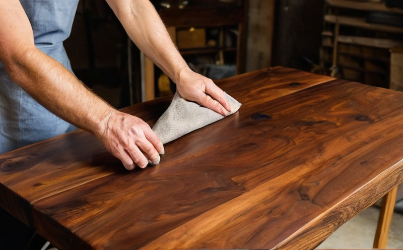 A walnut panel half covered in oil finish, showing the darker wet section against the dry sanded section