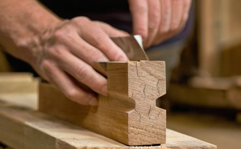 A half-finished through dovetail joint in oak, tails cut and waste removed, with the marking gauge baseline still visible